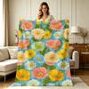 Soft Flannel Blanket with Pastel Floral Print All Season Warm Throw Blanket for Couch Sofa Bedroom Office Home Decor