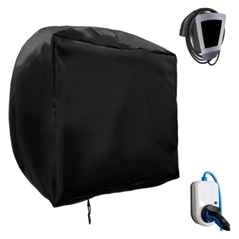 Outdoor Wall Charging Unit Cover, Black Cloth Cover for Rain Dust Contact Around a Residential Dock Housing Shell Near Garage Entry Space