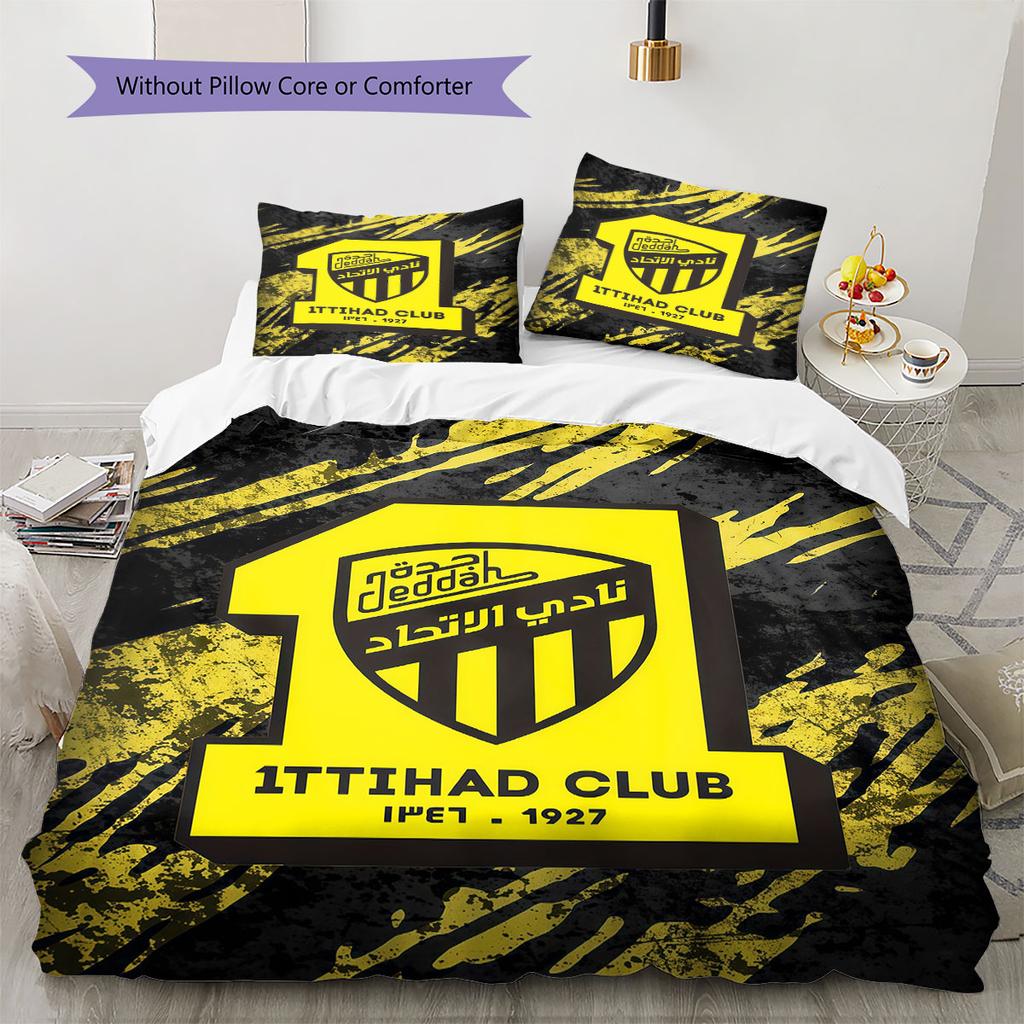 Al-Ittihad FC Pattern Bedding,Quilt Set Quilt Cover Pillowcase Home Birthday Gift(1 * Duvet Cover + 2 * Pillowcase, Without Core)