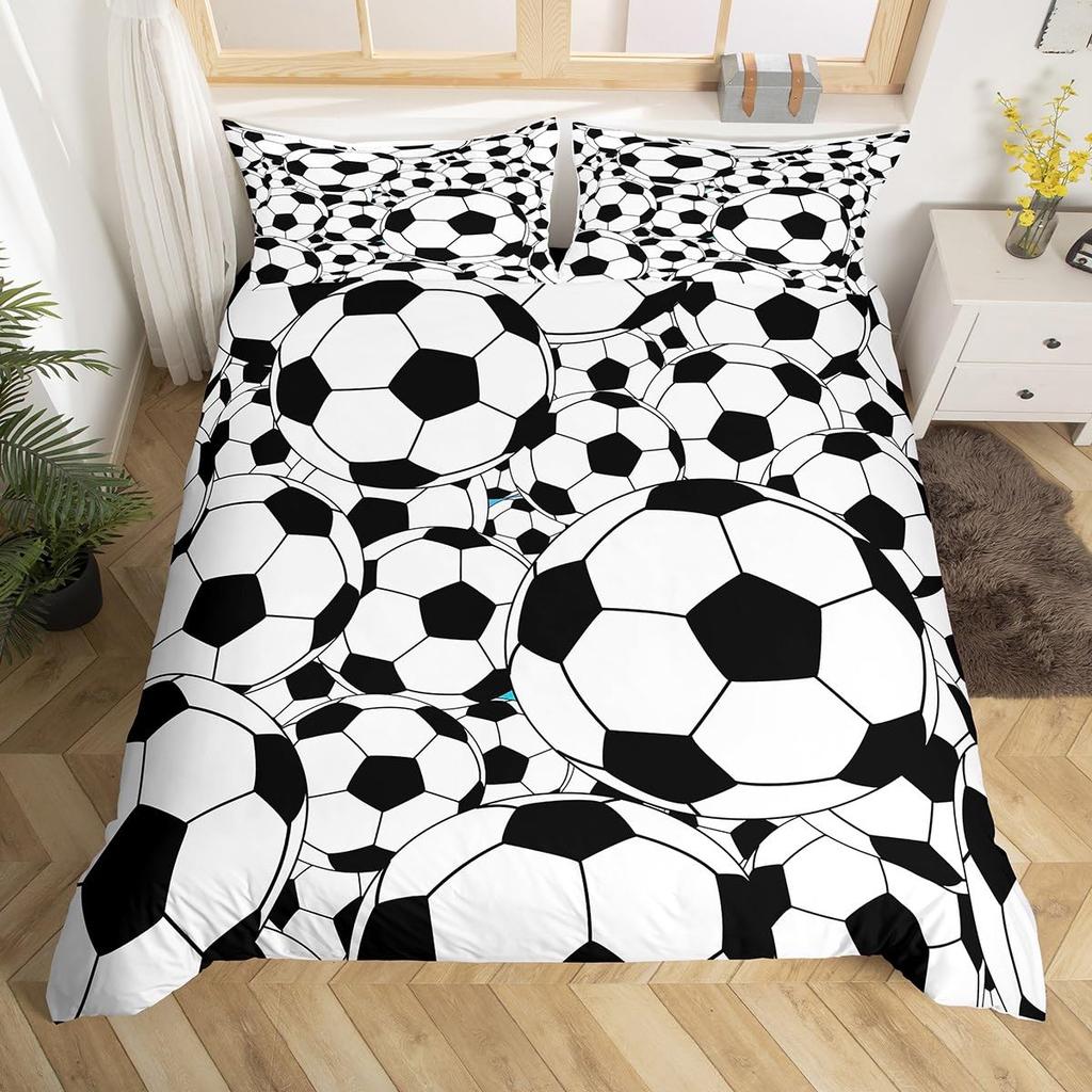 Reißverschluss mit Fußball-Bettbezug, Vollgröße, Fußball-Sport-Bettwäsche-Set, Jungen, Teenager, Ballspiel-Deckenbezug, Blauer Bettdeckenbezug, 3 Teile