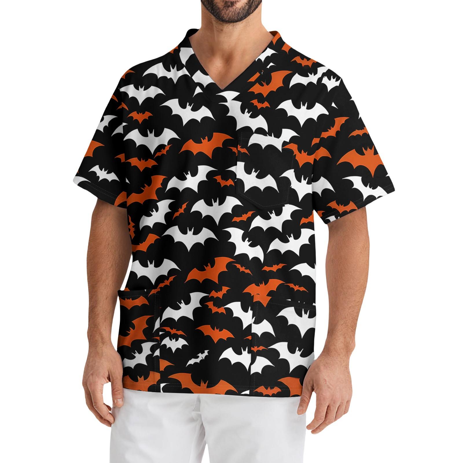 

Мужской повседневный топ с коротким рукавом, V-образным вырезом и принтом, с накладным карманом спереди XXL