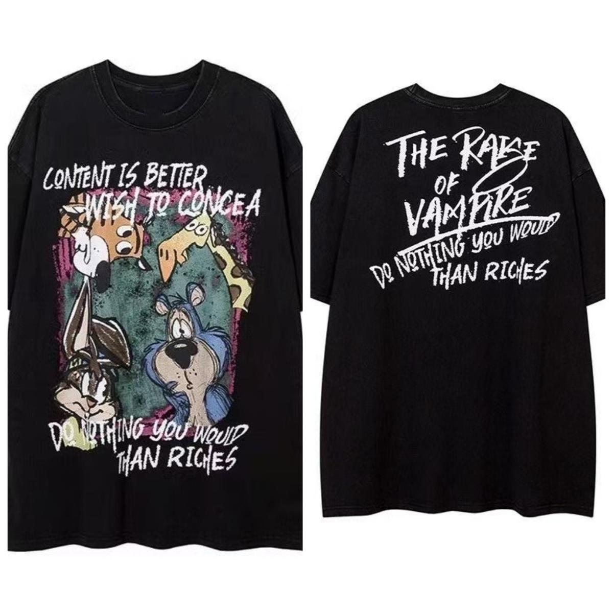 

2025 Summer and autumn street cartoon printed T-shirt loose and casual short-sleeved men s and women s sportswear top 4XL