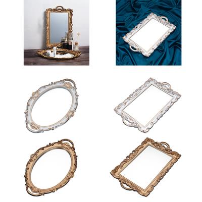 Nordic Retro Mirror Plate Decorative Tray for Wedding Home Ornaments Dessert Mirror Tray Perfume Vanity Organizers Bathroom