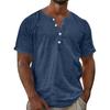 Men Henley Shirt Short Sleeve Button Down Linen Casual Loose Fit Summer Lightweight Top for Daily Wear