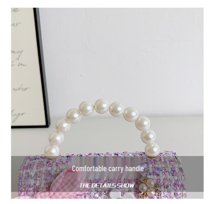 Koreanische Kamelie Schleife Perlen Schulter- und Crossbody-Tasche für Kinder