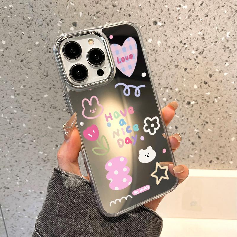 Rose Flower Phone Case For iPhone 16 Pro Case Funda iPhone 13 11 12 14 15 Pro Max Plus XR X XS Shockproof Make Up Mirror Cover