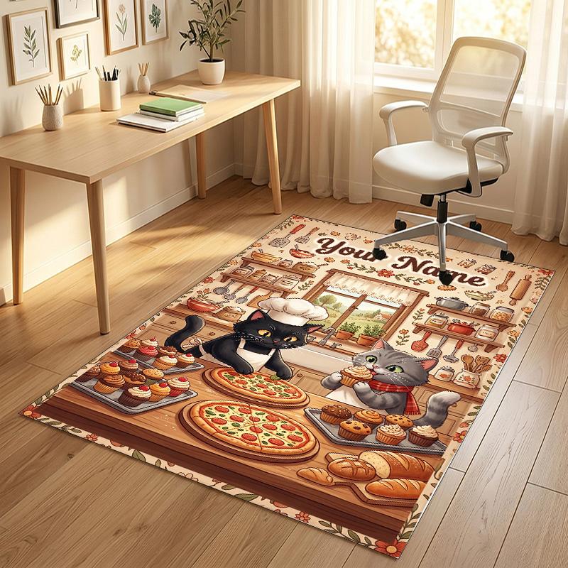 Cat Theme Crystal Velvet Rug Personalized Custom Name Text Soft Floor Mat Home Decor