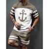 Nuovo Set da Uomo con Ancora Blu Marina T-Shirt Estiva da Esterno & Pantaloncini con Coulisse Set Due Pezzi Abbigliamento Sportivo Casual