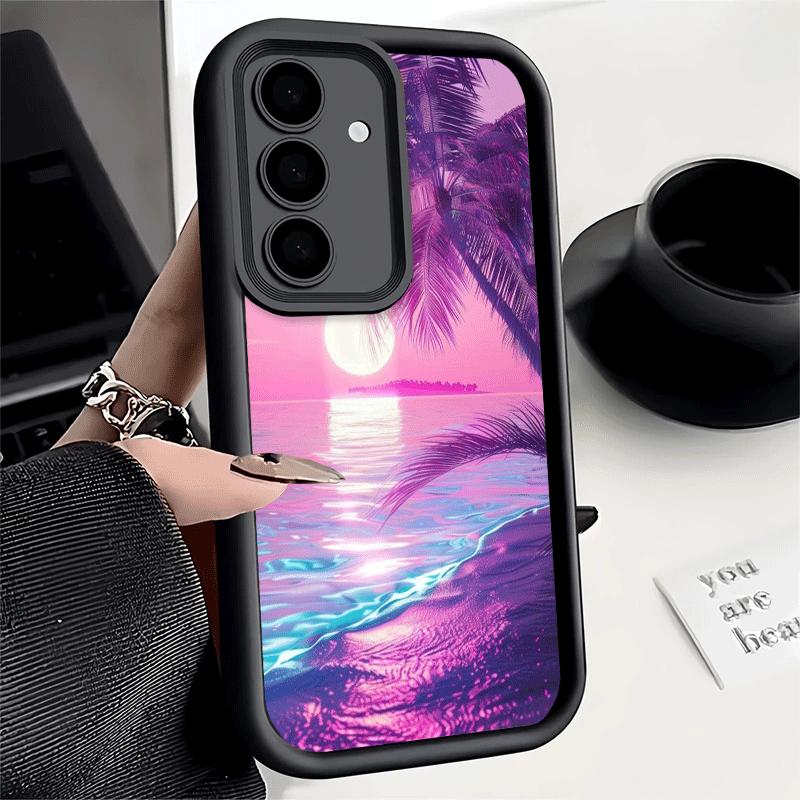 Phone Case for Samsung Galaxy S26 S25 Ultra S24 FE Pink Sunset Beach Dreamy Scenery Shell S23 Plus S22 + S21 S20 5G Soft Silicon