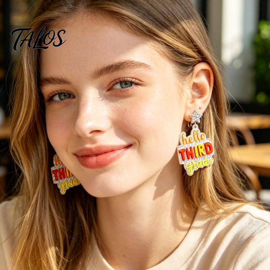 Trendy Acrylic Dangle Earrings 1 Pair Colorful Letter Drop for Women, Glitter Funny First Unique Student Accessories Day of School Earring,