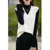 [Ailiyumo] knit vest ladies spring vest v neck Thin knit sweater sleeveless short length Plain color layered clothing with button slit Fashionable