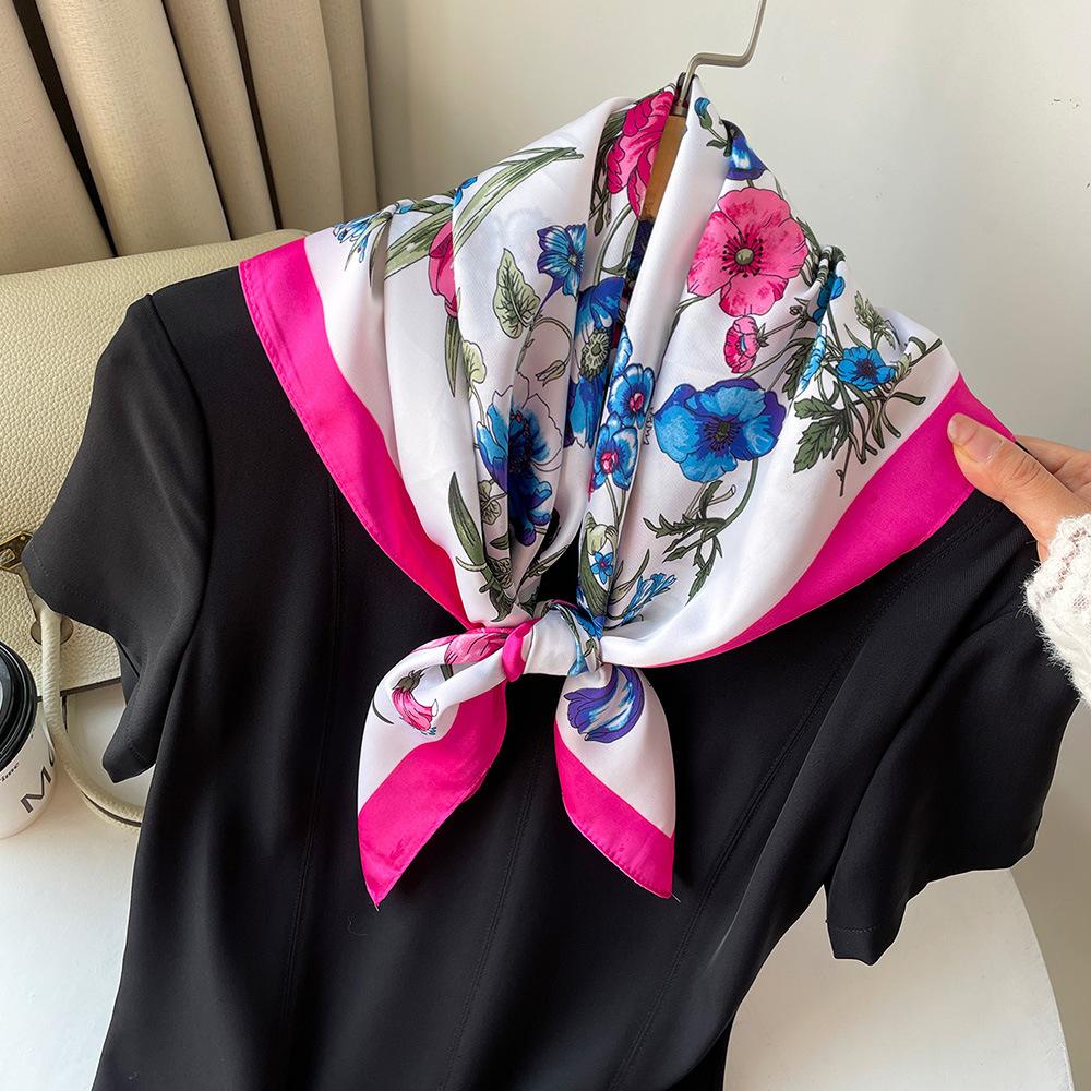 Magnolia silk scarf women's neck scarf simulation silk new small square scarf sweet printed scarf shawl sun protection