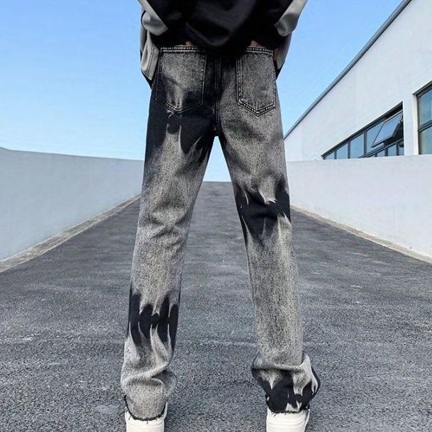 Pánské hip-hopový vzor kravata barvené džíny móda ležérní kalhoty korejské pouliční kalhoty volné pánské kalhoty nadměrné velikosti
