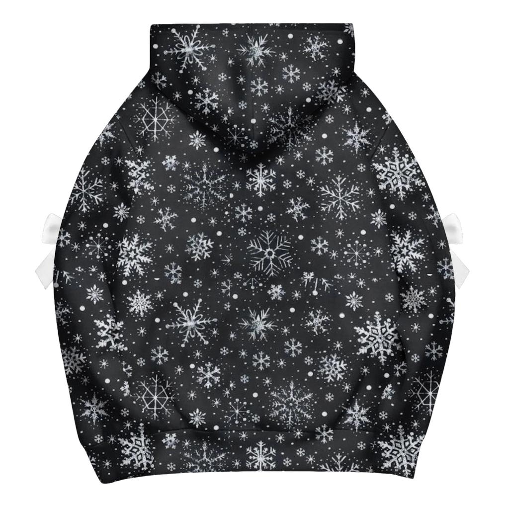 Ladies' Christmas Printed Bow Long Sleeved Loose Fitting Headband With Rope Hooded Sweatshirt Top