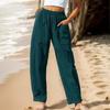 Women Autumn Winter Versatile Linen Blend Solid Color High-Waisted Pants with Pocket