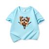 Kids Cotton T Shirt Sweet Yorkshire Terrier Dog Zipper Print Crew Neck Short Sleeve Tee Casual Breathable Boys Girls Summer Tops