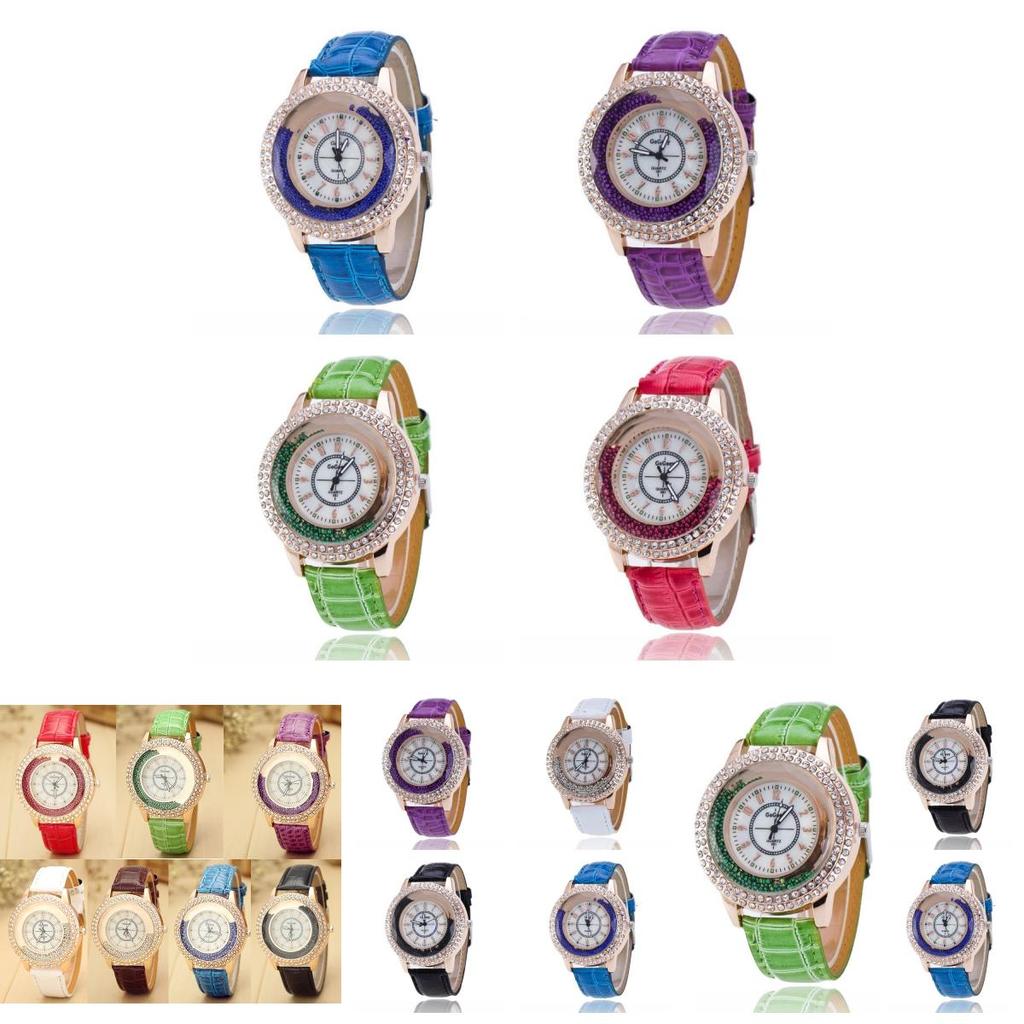 Stylish Women's Quartz Watch With Rhinestones And Pearl Shell Face Elegant Pu Strap