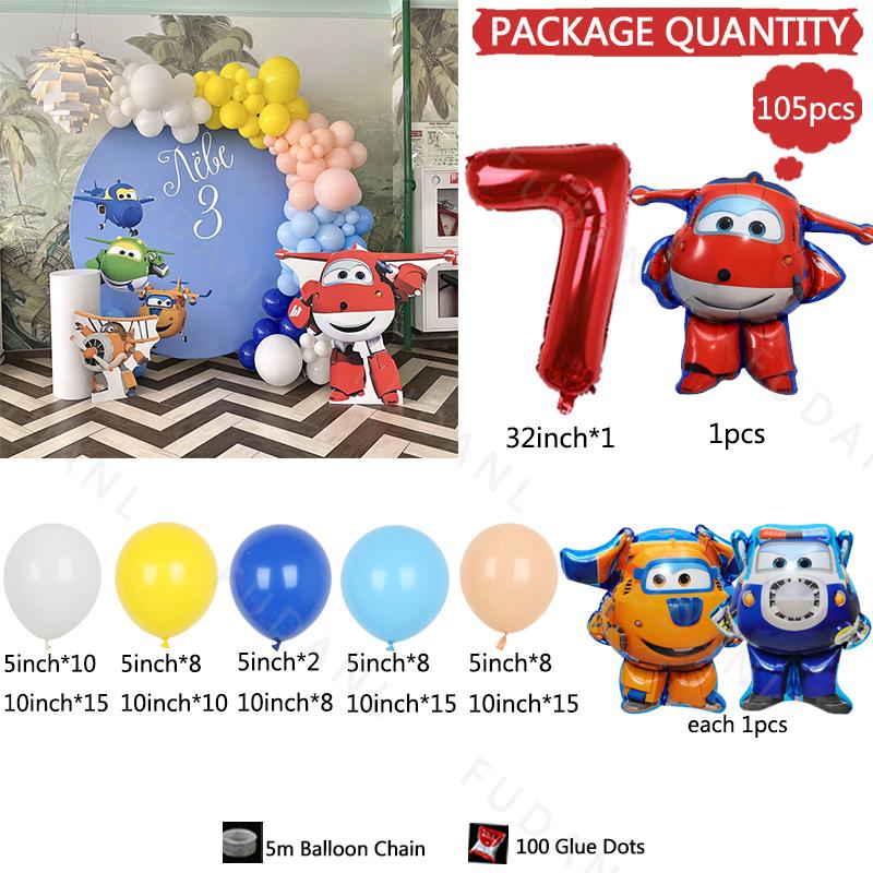 105PCS Super Wings Themed Balloon Arch Kit Boy Birthday Party Deco Blue Yellow Globos Set Birthday Supplies Baby Shower Kids Toy