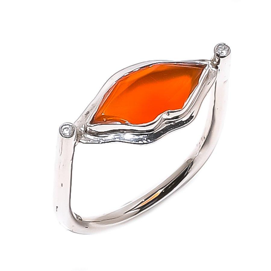 Natural Carnelian Kiss Lips Gemstone Ring 925 Sterling Silver Jewelry Size 8 US