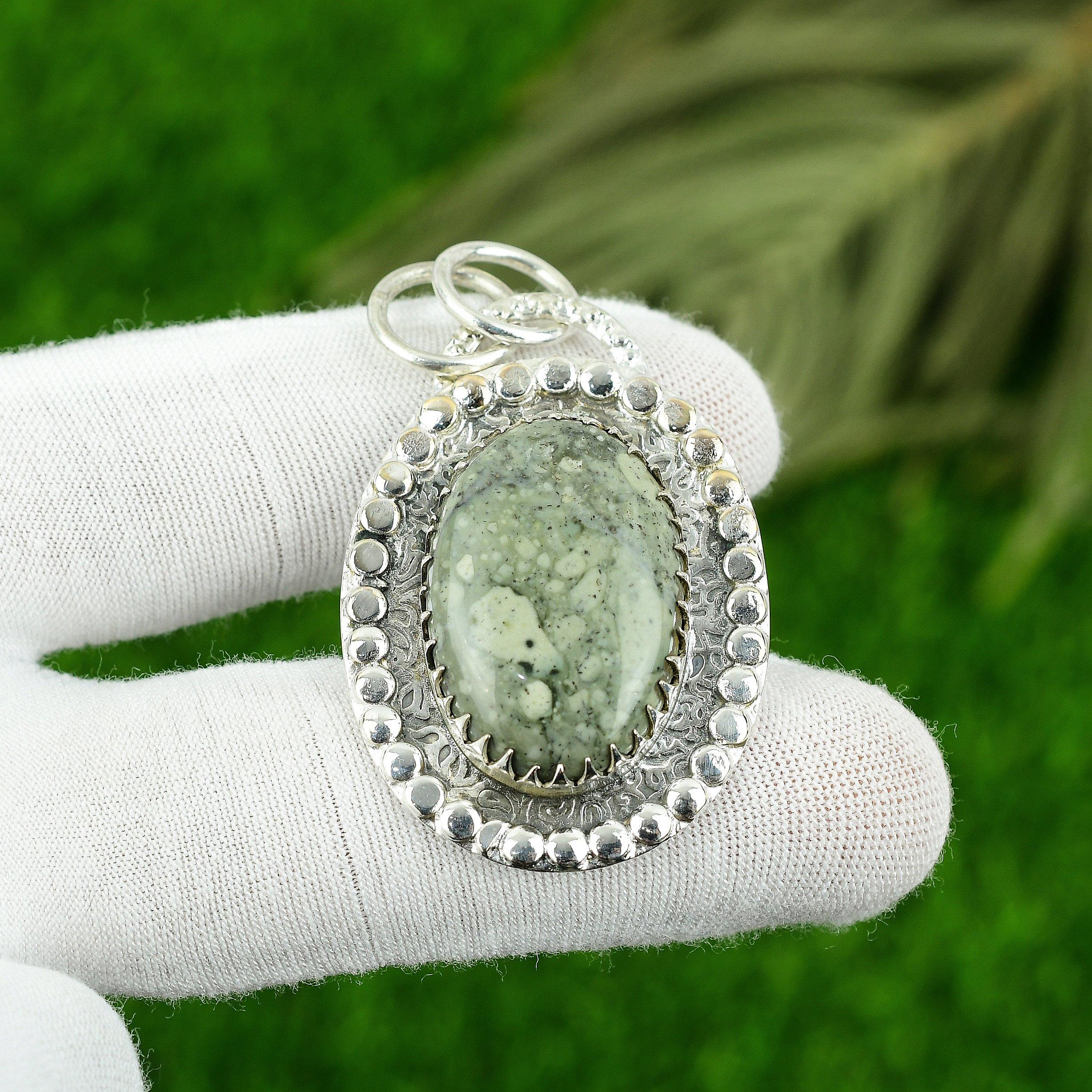 

925 Silver Oval Ocean Jasper Stone Sister Wedding Bezel Handmade New Pendant
