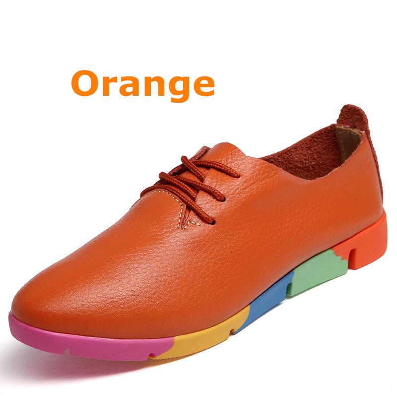 Women Mother Female Ladies Shoes Flats Loafer Cow Genuine Leather Soft Pigskin Casual Lace Up Footwear 35-44 C067