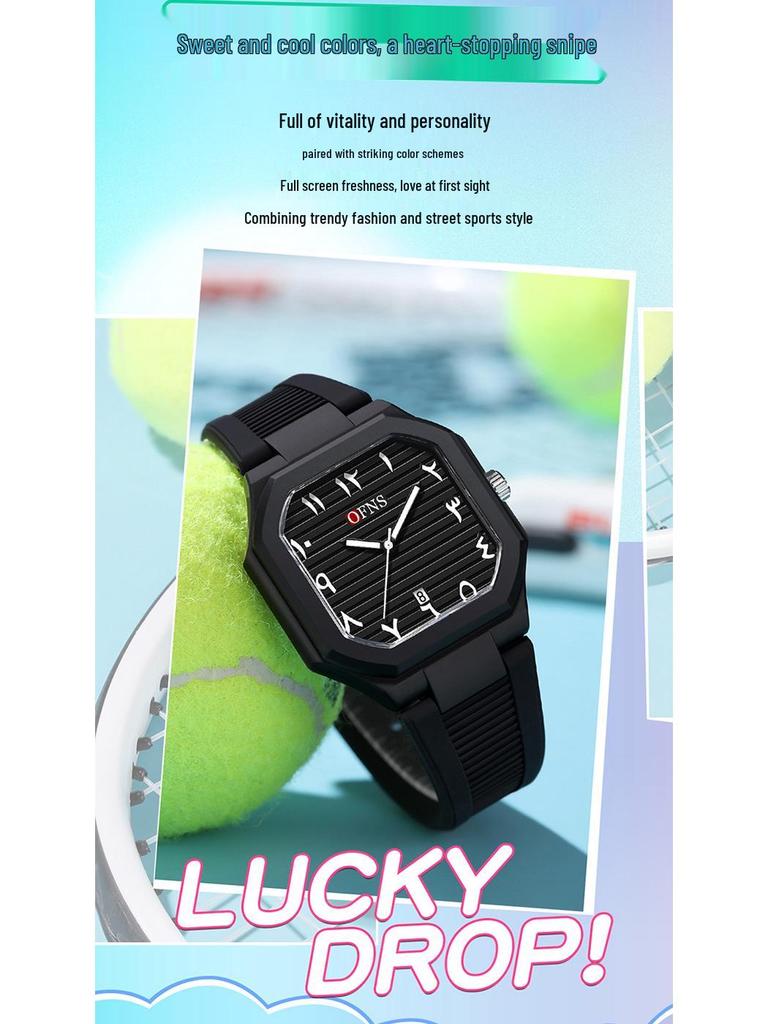 OFNS Quartz Watch: Student Style, Calendar, Square Dial, Arabic Numerals, Luminous, Waterproof, Middle Eastern Bestseller