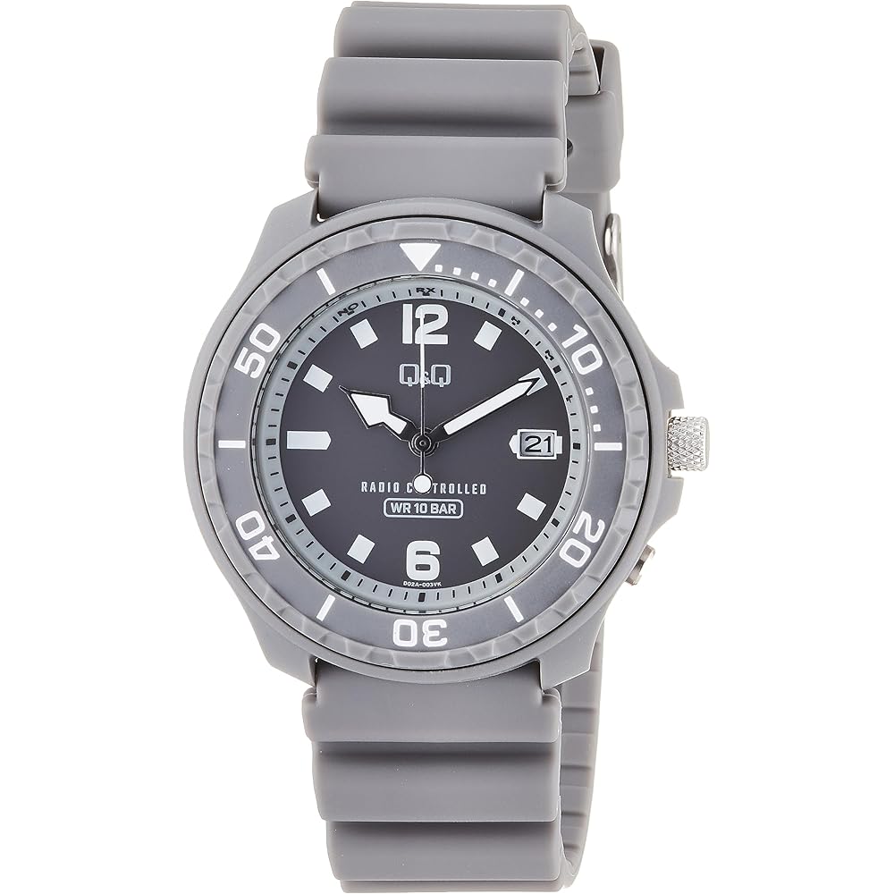 Citizen Q&Q Analog Solar Radio-Controlled Watch Waterproof Date Men s Gray with Urethane Band