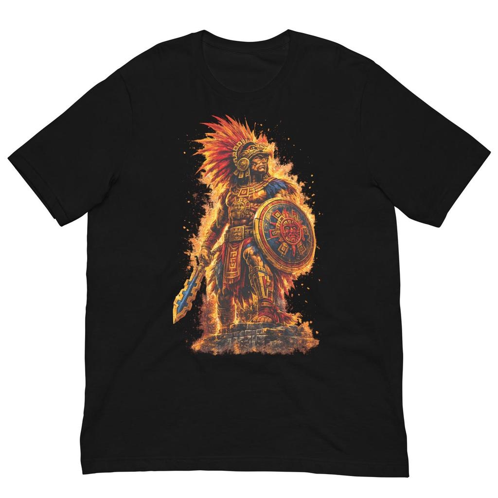 Aztec Fire Warrior Shirt, Ancient Mexico Warrior Tee, Flaming Aztec Fighter T-Shirt, Indigenous Warrior Art, Mexican Heritage Graphic Tee