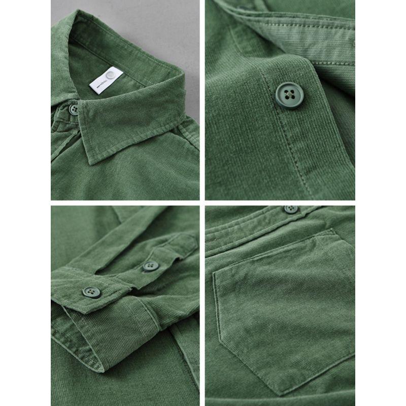 Spring and Autumn Japanese Style Vintage Long Sleeve Shirt Men Pure Cotton Corduroy Casual Shirt Pink Loose Easiest for Match New Arrival