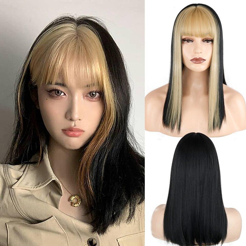 MISS WIG Lang Rett Vinrød Parykk Med Pannelugg Syntetisk Hår Parykker Pannelugg Med Parykk For Kvinner Vinrød Varmebestandige Parykker