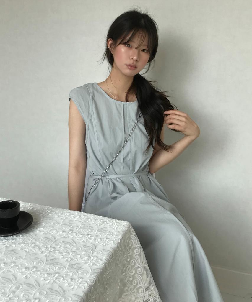 Mind Bridge Woman [W] Cap Sleeve Belted Nylon Long Dress - 2 Colors