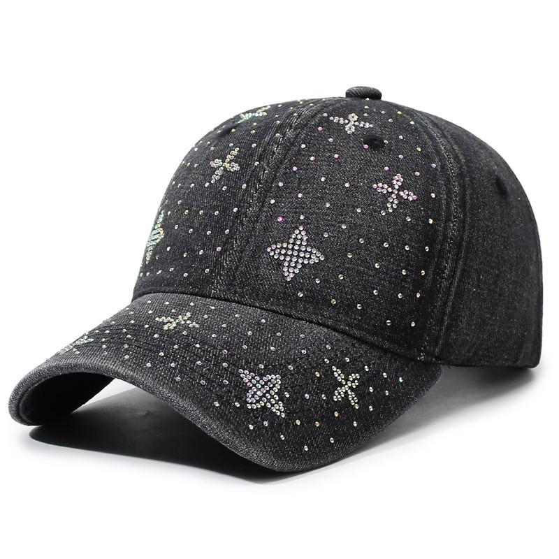 

Classic Denim Baseball Cap With Sparkling Embellishments For Daily Wear Men Women Black