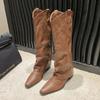 Fashion Comemore Woman Cowgirl Long Boots Fashion Slip on Ladies Elegant Square Heel Knight Botas Shoes Retro Women's Thigh High Boots