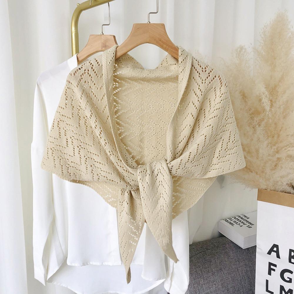 Triangle Shape Stripe Knitted Shawl Warp Knitting Shoulder Scarf Sun Protection Cape  Female
