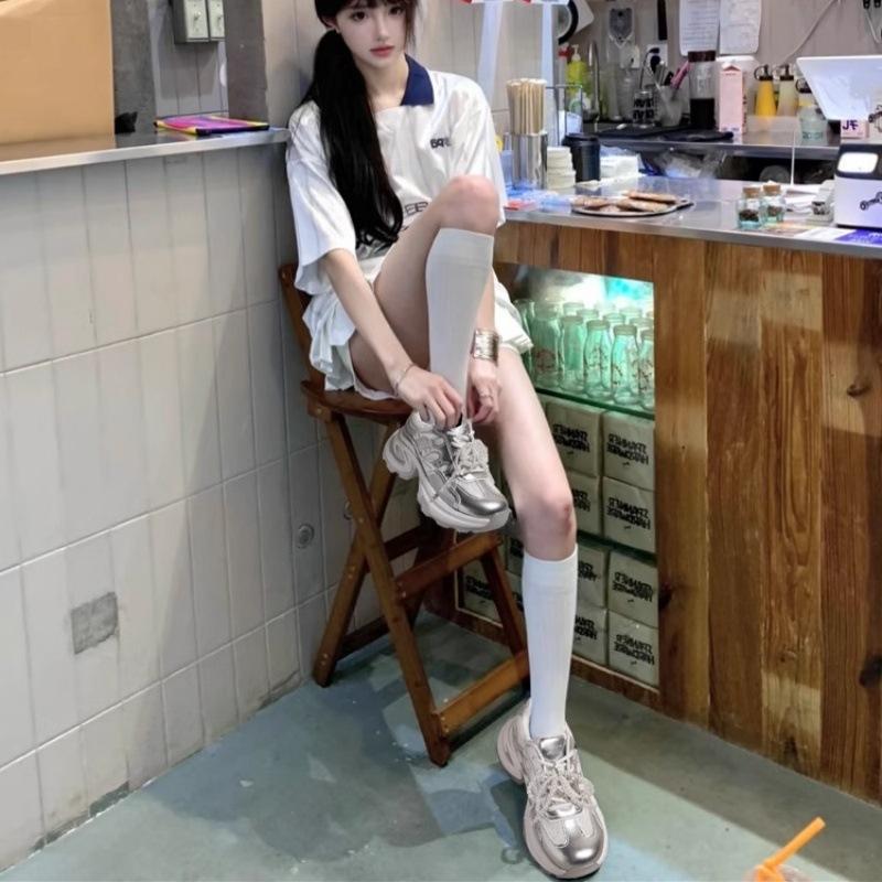 9Cm Inner Height Increase Dad Shoes Women 2025 New Lace Pearl Belt Thick-soled Mesh Breathable Casual Sports Shoes