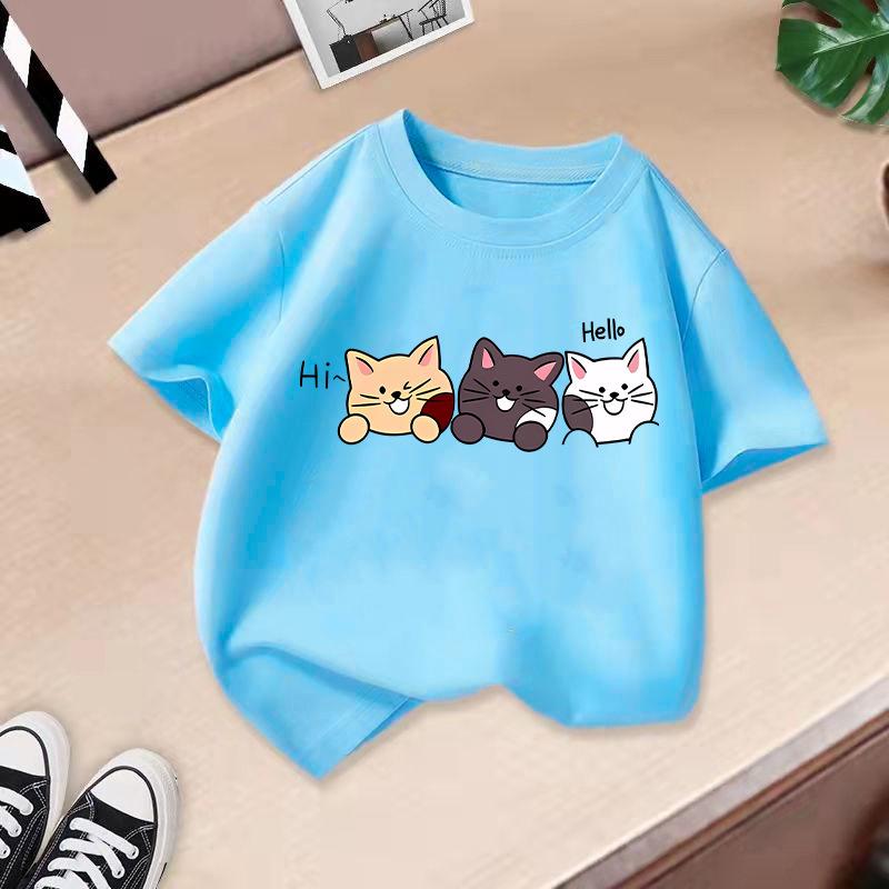 Kid T Shirt Cute Cat Printed Children T-shirt Kids 100% T-shirt Tops Tee Boys Girls Baby Tee 2-13Y