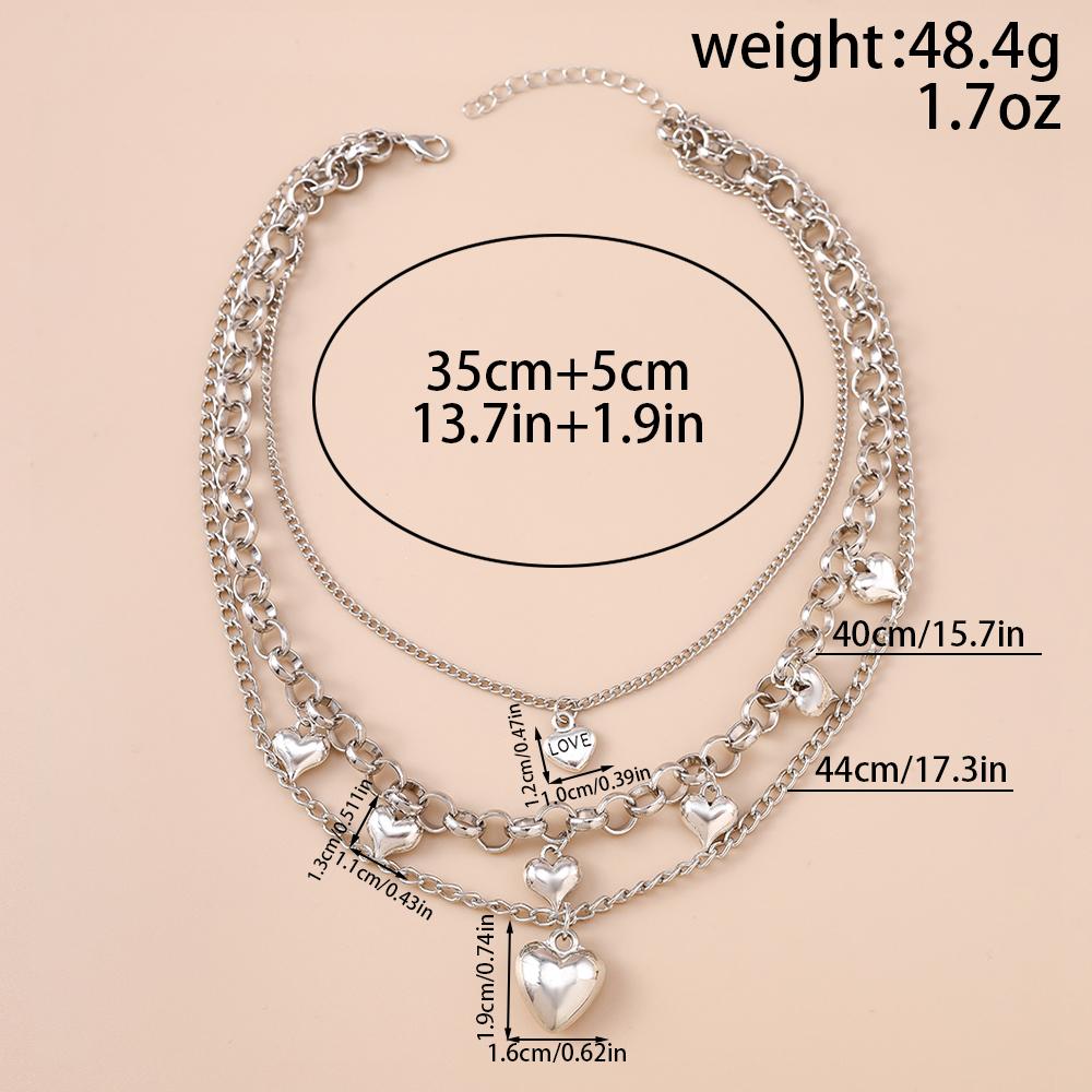 New Silver Color Love Heart Pendant Necklace Multilayer Choker Necklaces Chain for Women Metal Punk Jewelry Gifts