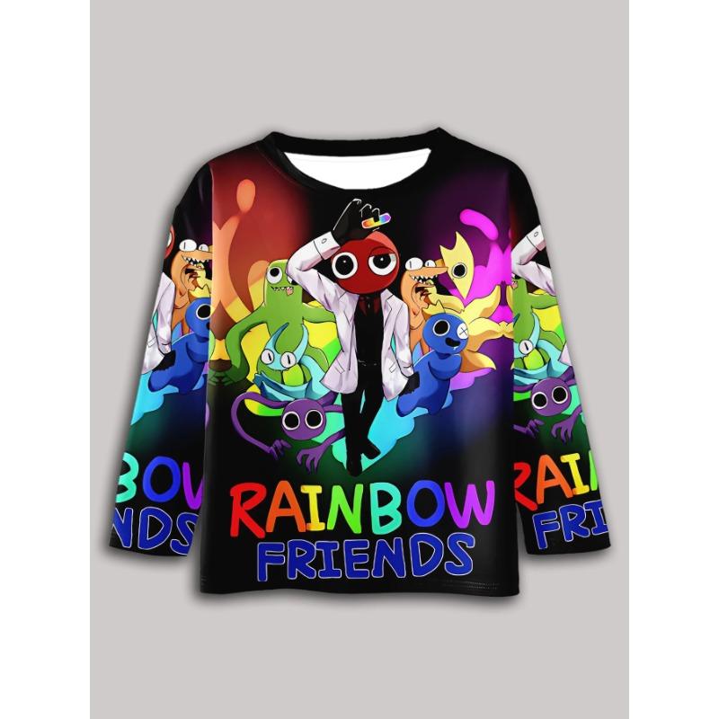 

Весенне-осенние футболки с круглым вырезом, с 3D-принтом игры Rainbow Friends, модные повседневные детские футболки с длинным рукавом для мальчиков 120