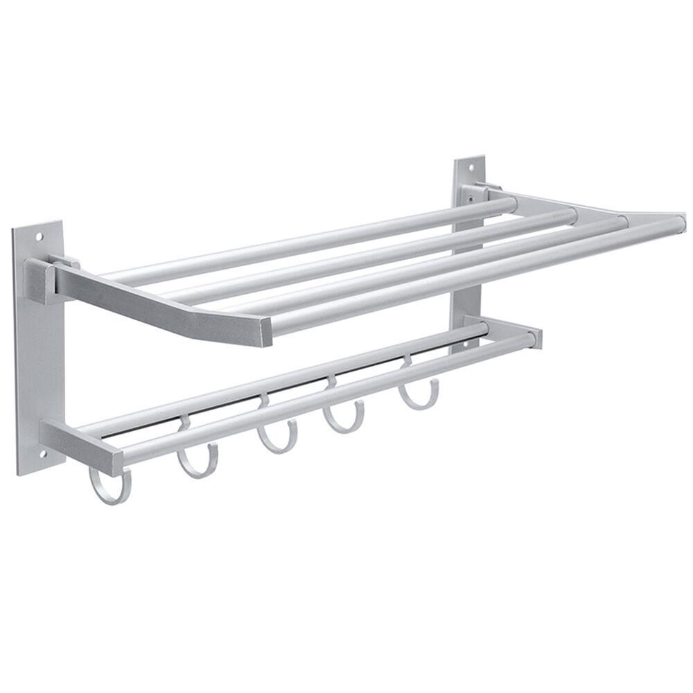 Bathroom Towel Rack Holder Wall Mounted Rail Bar Toilet Shower Organizer Hooks Bathroom Towel Rack Holder Wall Mounted Rail Bar Toilet Shower Organizer Hooks