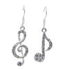Orecchino a gancio pendente con ciondolo a forma di nota musicale tripla intarsiata con strass da donna