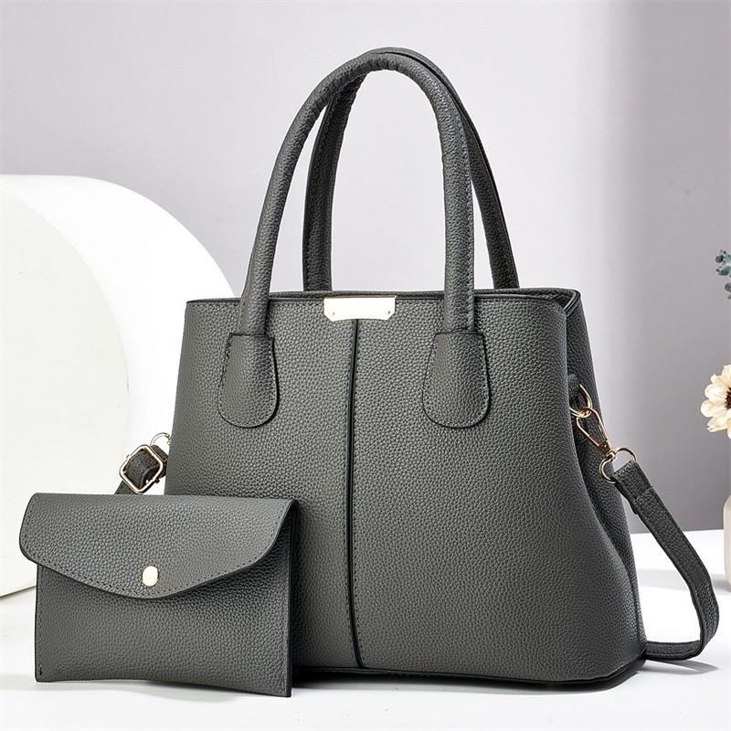 Women's 2-Piece Black Tote Bag Set Stylish Leather Handbag with Matching Wallet & Adjustable Crossbody Strap