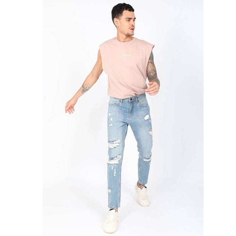 Buy Men's Plaid Patched Ripped Jeans 