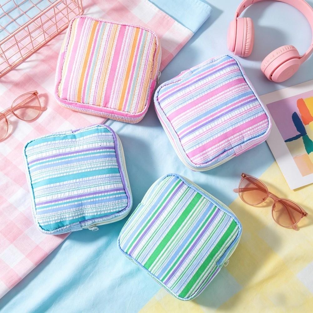 Lightweight Sanitary Napkin Storage Bag Striped Travel Coin Purse New Mini Zipper Organizer