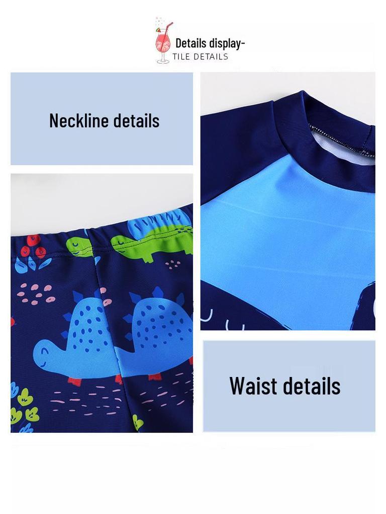 Boys' Dinosaur Print Three-Piece Swimsuit Set (2025) - Short Sleeve