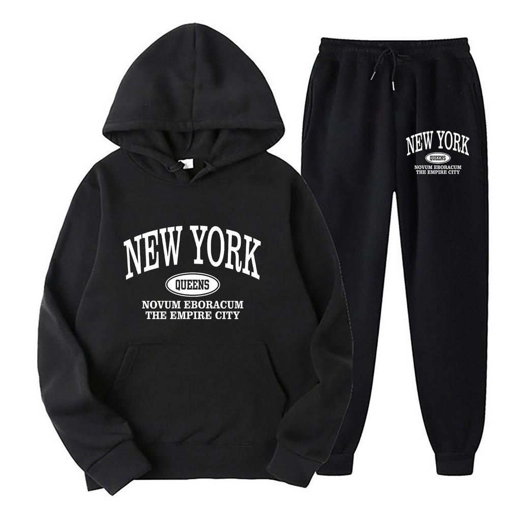 New Men's European & American Hoodie Sweatshirt Two-Piece Casual Sportswear Set