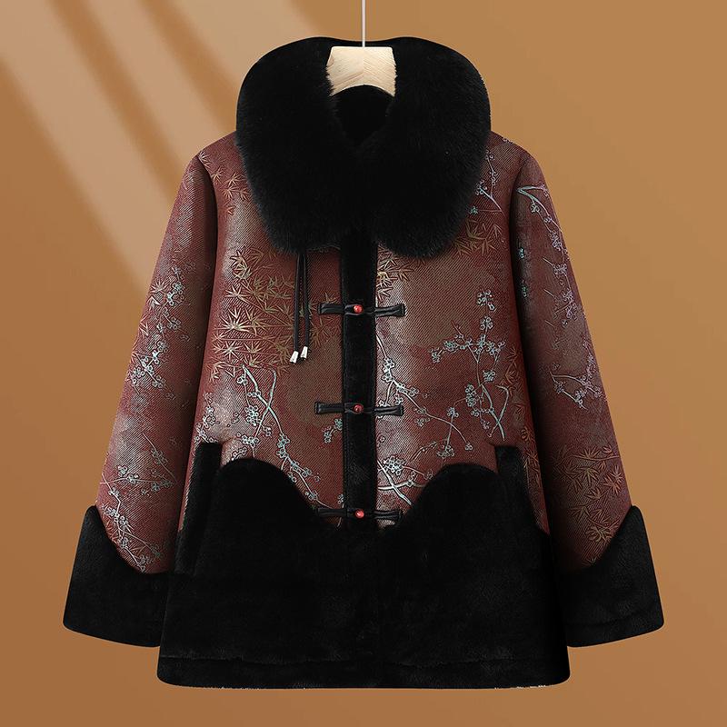 

Женское зимнее пальто из кожи и меха для мам и пожилых людей - Теплая, утолщенная хлопковая куртка 4XL