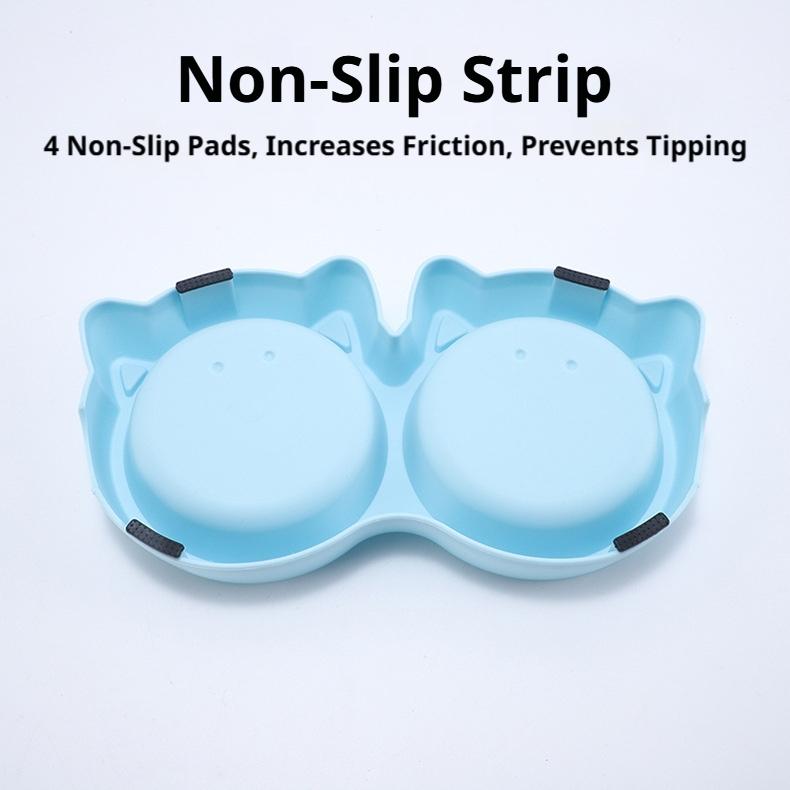 Pet Cat Double Bowl Material Non-Slip Puppy Cat Food Water Feeding Bowl Cute Cartoon Face Durable Dish