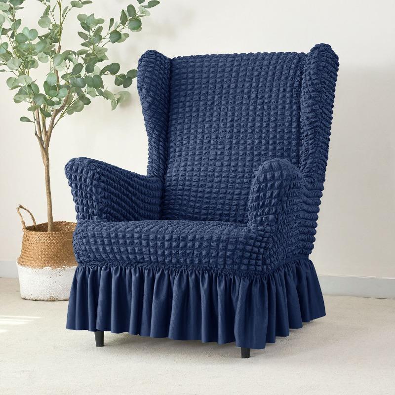 

Elegant Simple Solid Color Wingchair Cover High Elastic Bubble Grid Stretch Washable Slipcover for Home/Kitchen Sofa Chair Decor Wingchair Cover 1pc