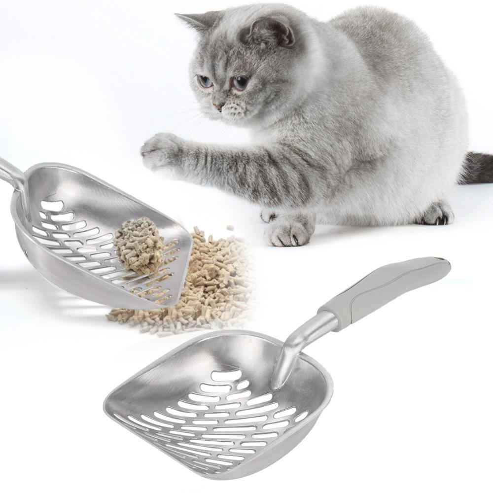 Large Size Poop Scooper For Cats Grey Tone Metal Cat Litter Shovel Cat Toilet Cleaning Tool