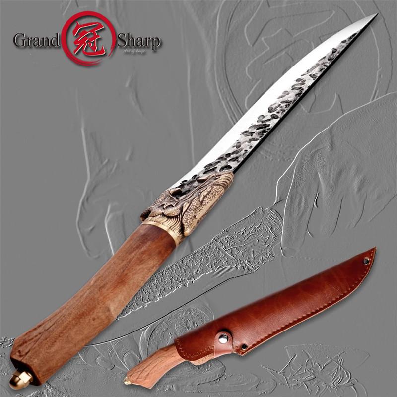 Küchenmesser, handgefertigt, chinesisches Hackmesser, Gemüse, Fleisch, Koch, Kochwerkzeug, Lederscheide, Pchak, Outdoor-Campingmesser, Holzgriff